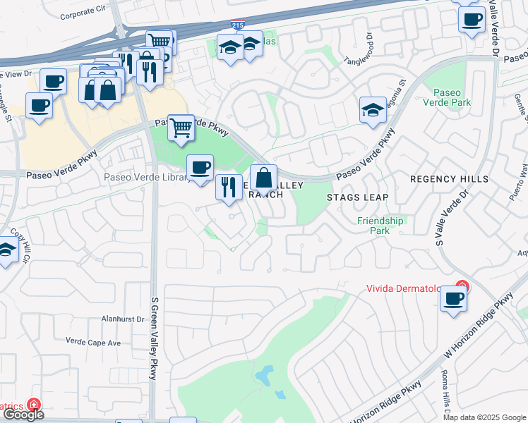 map of restaurants, bars, coffee shops, grocery stores, and more near 2056 Smoketree Village Circle in Henderson