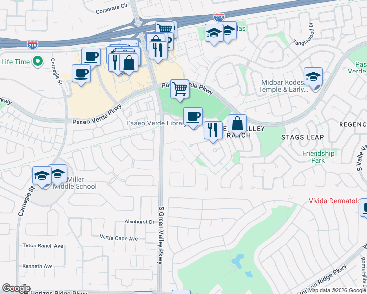 map of restaurants, bars, coffee shops, grocery stores, and more near 314 Doe Run Circle in Henderson