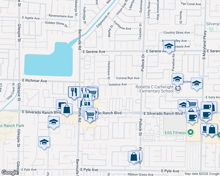 map of restaurants, bars, coffee shops, grocery stores, and more near 9522 Ruperts Court in Las Vegas