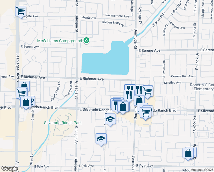map of restaurants, bars, coffee shops, grocery stores, and more near 9529 Windsor Forest Court in Las Vegas