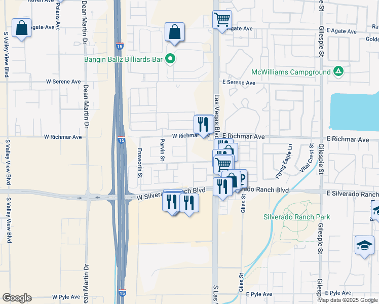 map of restaurants, bars, coffee shops, grocery stores, and more near 9542 Friant Street in Las Vegas