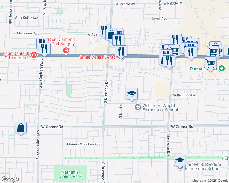 map of restaurants, bars, coffee shops, grocery stores, and more near 9443 Borough Park Street in Las Vegas