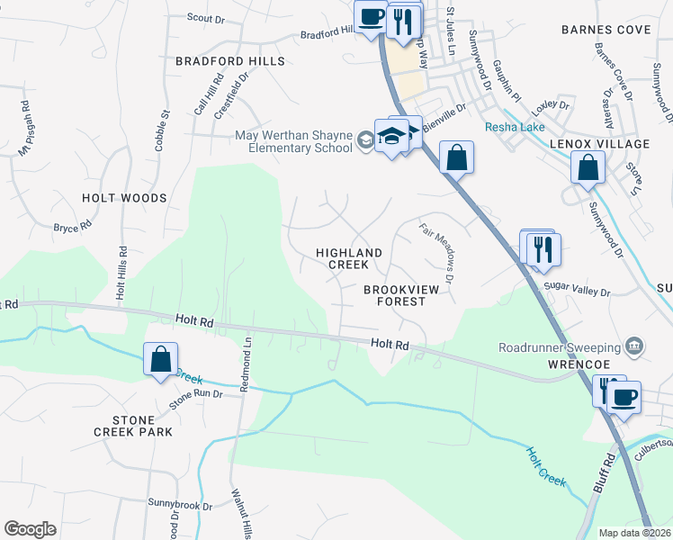 map of restaurants, bars, coffee shops, grocery stores, and more near 2028 Sherbrooke Lane in Nashville