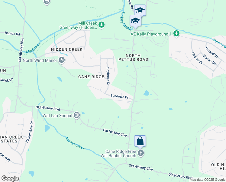 map of restaurants, bars, coffee shops, grocery stores, and more near 809 Daybreak Drive in Nashville