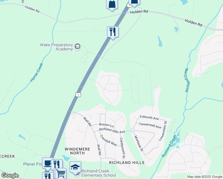 map of restaurants, bars, coffee shops, grocery stores, and more near 217 Mason Oaks Drive in Youngsville