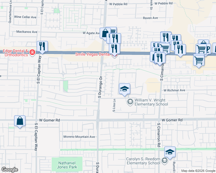 map of restaurants, bars, coffee shops, grocery stores, and more near 9436 New Utrecht Street in Las Vegas