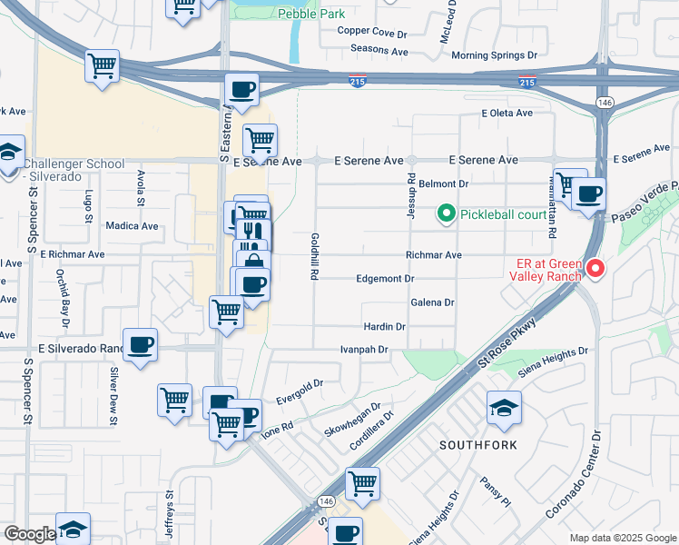 map of restaurants, bars, coffee shops, grocery stores, and more near 2931 Edgemont Drive in Henderson