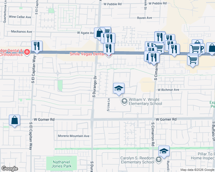 map of restaurants, bars, coffee shops, grocery stores, and more near 9443 Borough Park Street in Las Vegas