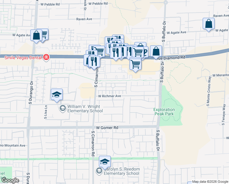 map of restaurants, bars, coffee shops, grocery stores, and more near 8062 Whiteriver Plateau Lane in Las Vegas