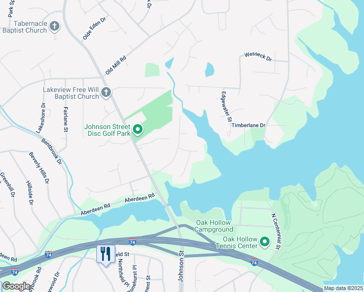 map of restaurants, bars, coffee shops, grocery stores, and more near 3710 Northshore Drive in High Point