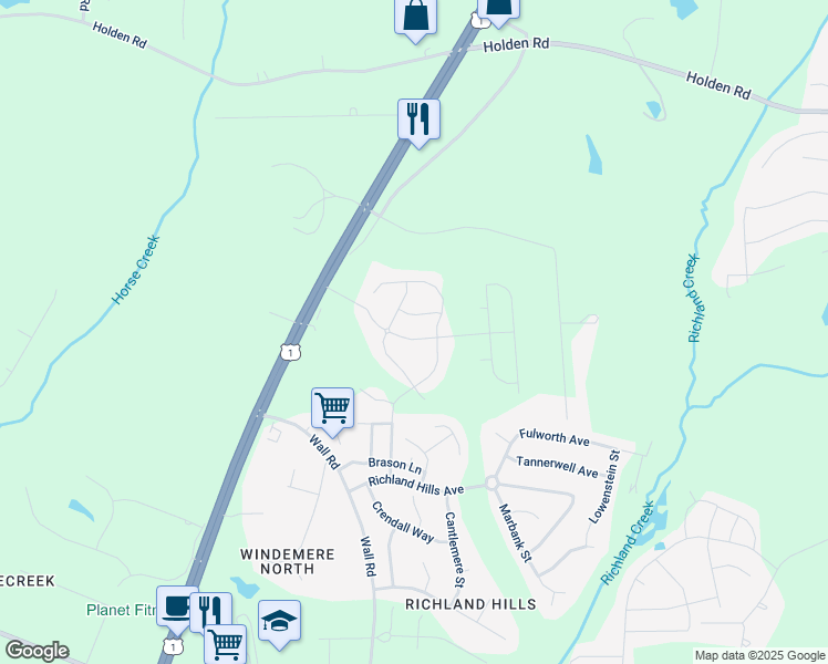 map of restaurants, bars, coffee shops, grocery stores, and more near 217 Mason Oaks Drive in Youngsville