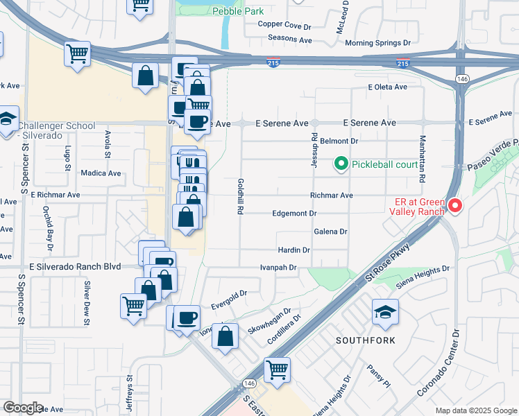map of restaurants, bars, coffee shops, grocery stores, and more near 2931 Edgemont Drive in Henderson