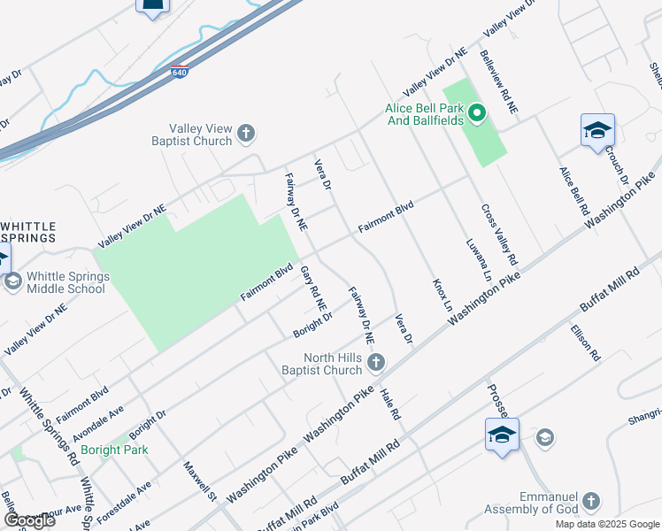 map of restaurants, bars, coffee shops, grocery stores, and more near 3308 Fairway Drive Northeast in Knoxville