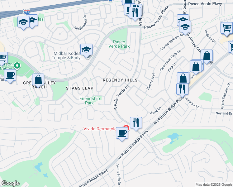 map of restaurants, bars, coffee shops, grocery stores, and more near 1851 Desert Forest Way in Henderson