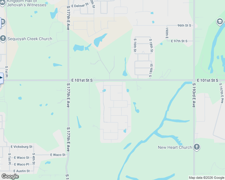 map of restaurants, bars, coffee shops, grocery stores, and more near 3623 South 13th Place in Broken Arrow