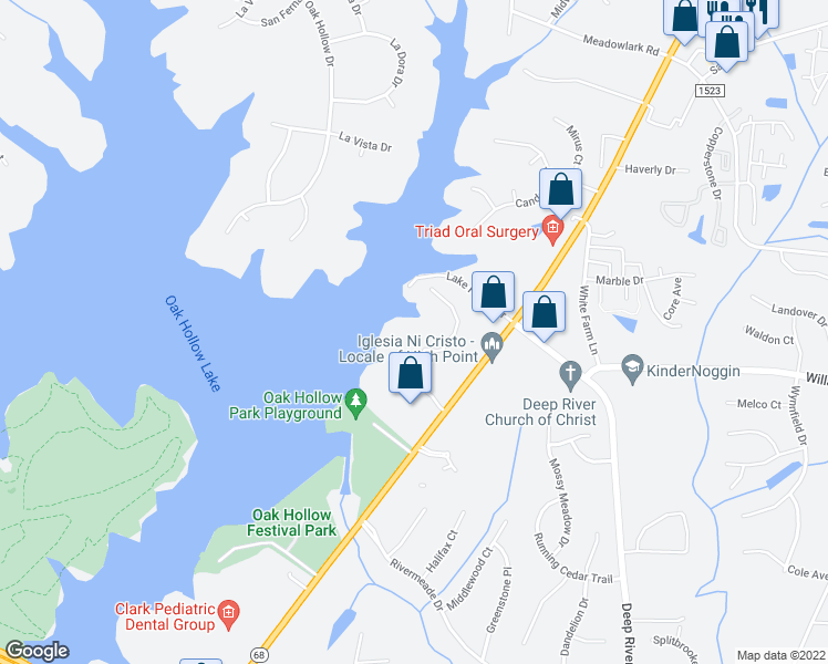 map of restaurants, bars, coffee shops, grocery stores, and more near 1943 Eastchester Drive in High Point