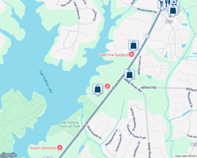 map of restaurants, bars, coffee shops, grocery stores, and more near 1943 Eastchester Drive in High Point