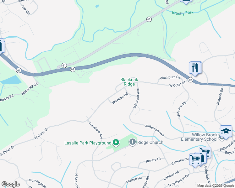 map of restaurants, bars, coffee shops, grocery stores, and more near 749 West Outer Drive in Oak Ridge