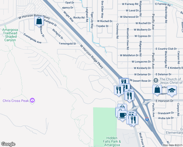 map of restaurants, bars, coffee shops, grocery stores, and more near 231 West Horizon Ridge Parkway in Henderson