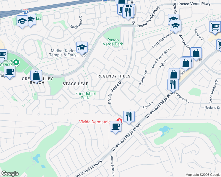 map of restaurants, bars, coffee shops, grocery stores, and more near 1855 Desert Forest Way in Henderson