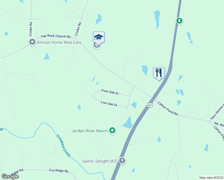 map of restaurants, bars, coffee shops, grocery stores, and more near 70 Post Oak Drive in Louisburg