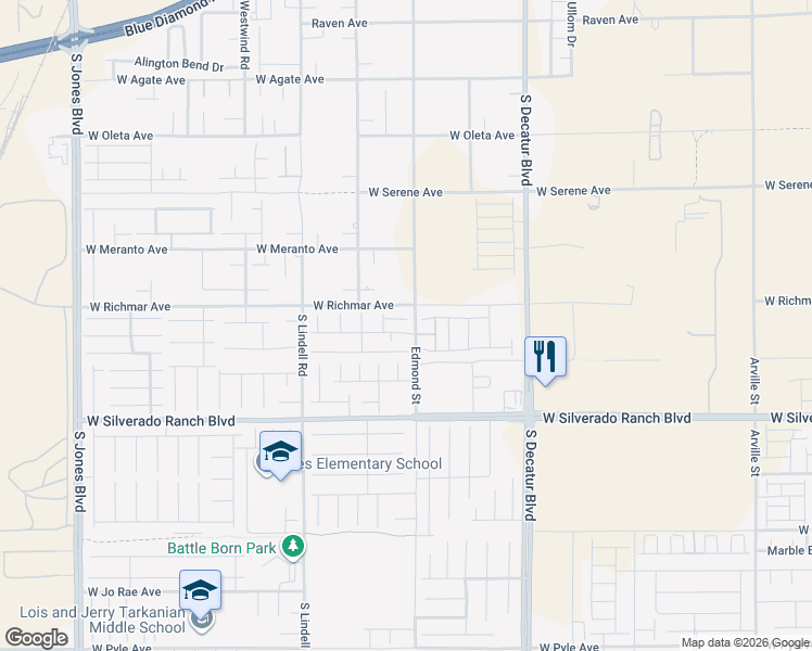 map of restaurants, bars, coffee shops, grocery stores, and more near 9485 Edmond Street in Las Vegas
