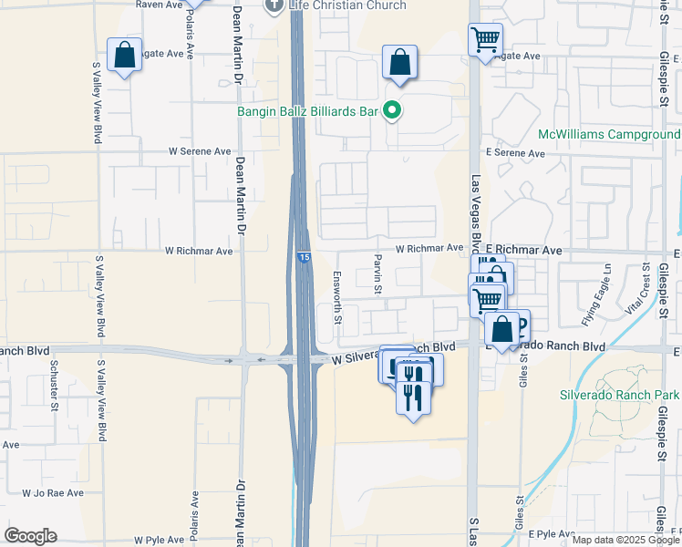 map of restaurants, bars, coffee shops, grocery stores, and more near 9548 Ensworth Street in Las Vegas