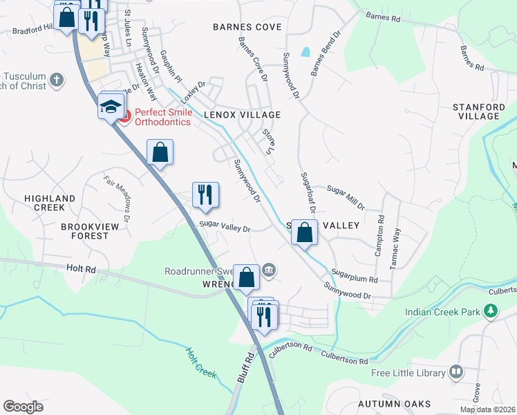 map of restaurants, bars, coffee shops, grocery stores, and more near 6917 Sunnywood Drive in Nashville