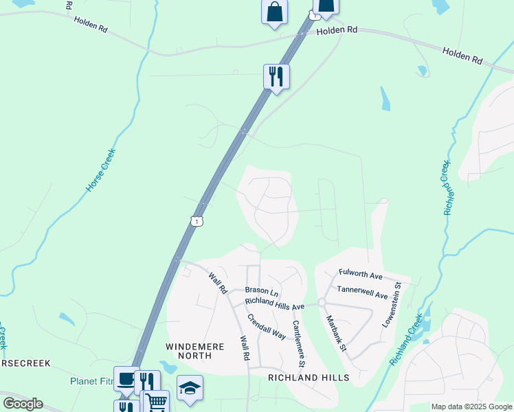 map of restaurants, bars, coffee shops, grocery stores, and more near Mason Oaks Drive in Franklin County