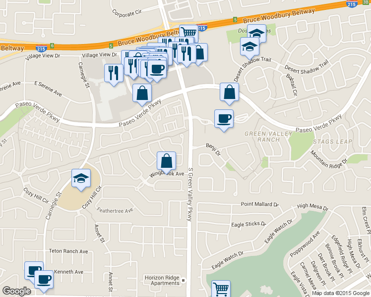 map of restaurants, bars, coffee shops, grocery stores, and more near 292 Fancrest Street in Henderson
