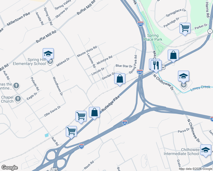 map of restaurants, bars, coffee shops, grocery stores, and more near 1016 Leconte Road in Knoxville