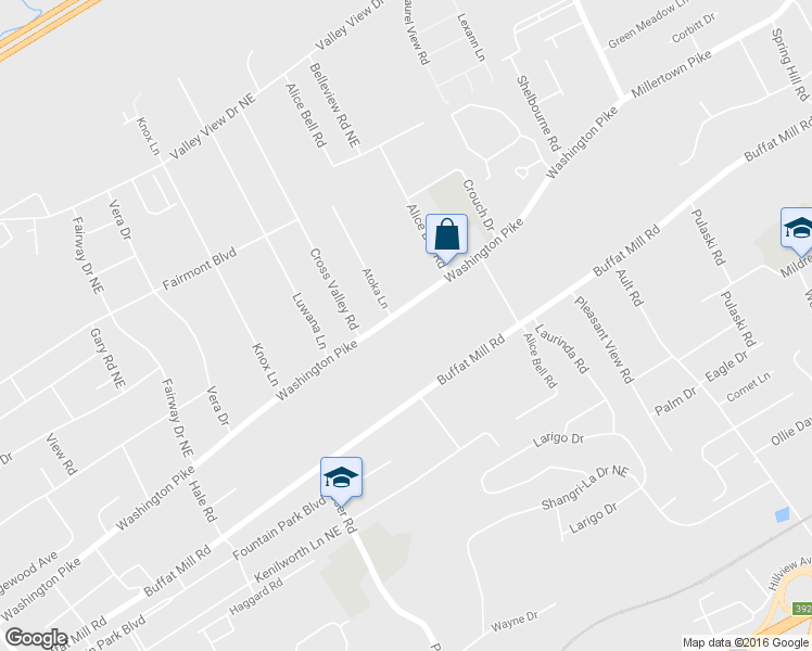 map of restaurants, bars, coffee shops, grocery stores, and more near 4202 Washington Pike in Knoxville