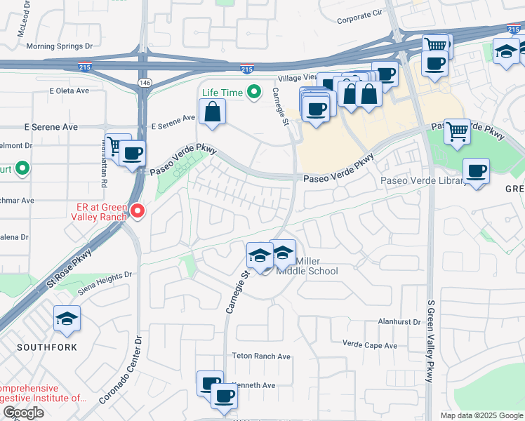 map of restaurants, bars, coffee shops, grocery stores, and more near 2451 Wholesome Terrace in Henderson