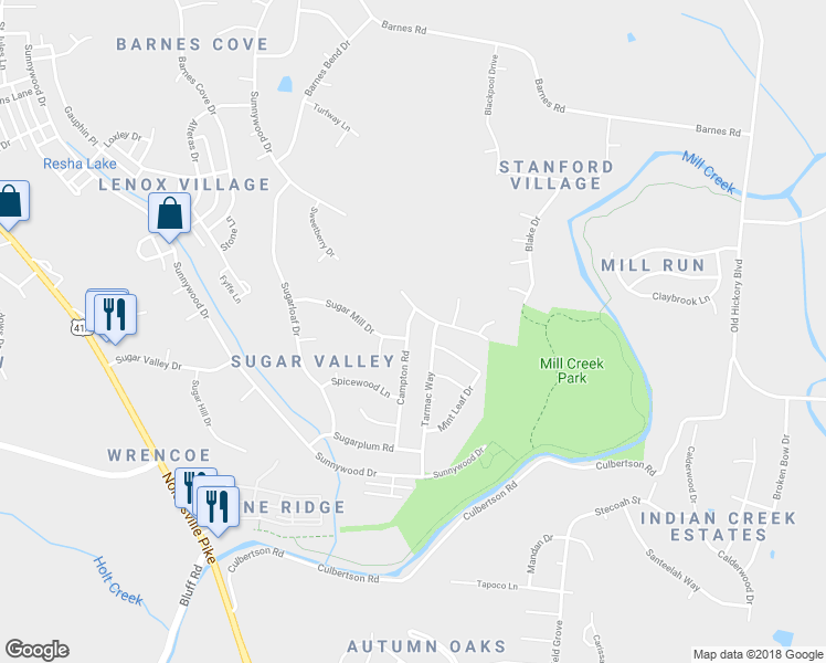 map of restaurants, bars, coffee shops, grocery stores, and more near 7404 Campton Road in Nashville
