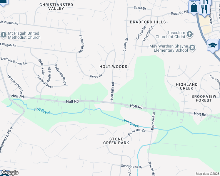 map of restaurants, bars, coffee shops, grocery stores, and more near 123 Holt Hills Road in Nashville