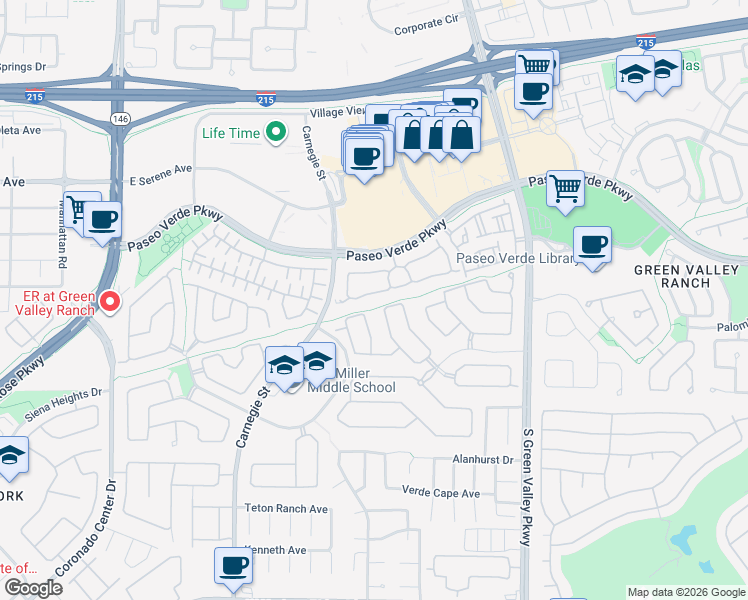 map of restaurants, bars, coffee shops, grocery stores, and more near 2159 Hidden Ranch Terrace in Henderson