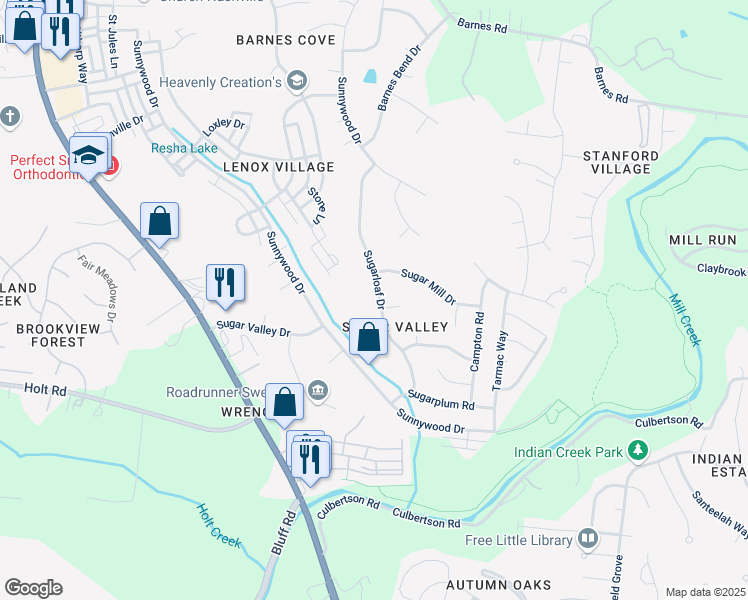map of restaurants, bars, coffee shops, grocery stores, and more near 7275 Sugarloaf Drive in Nashville
