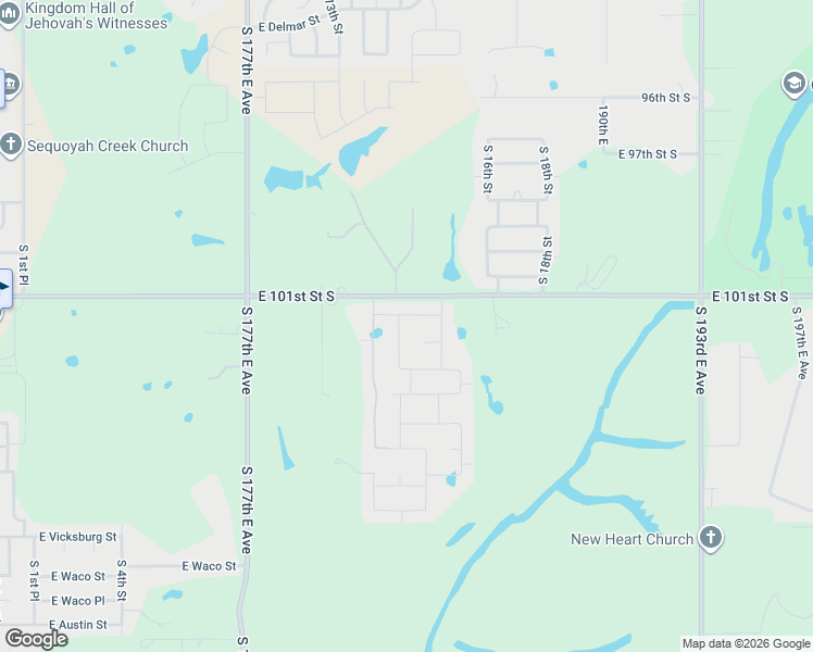 map of restaurants, bars, coffee shops, grocery stores, and more near 3623 South 13th Place in Broken Arrow