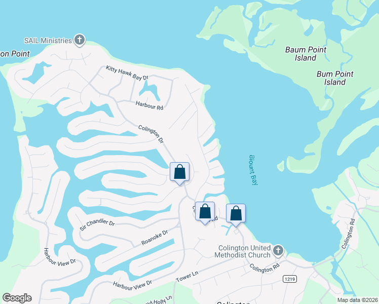 map of restaurants, bars, coffee shops, grocery stores, and more near 216 Lancer Court in Kill Devil Hills