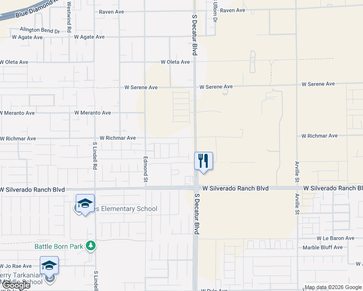 map of restaurants, bars, coffee shops, grocery stores, and more near 9532 Granville Bridge Street in Las Vegas