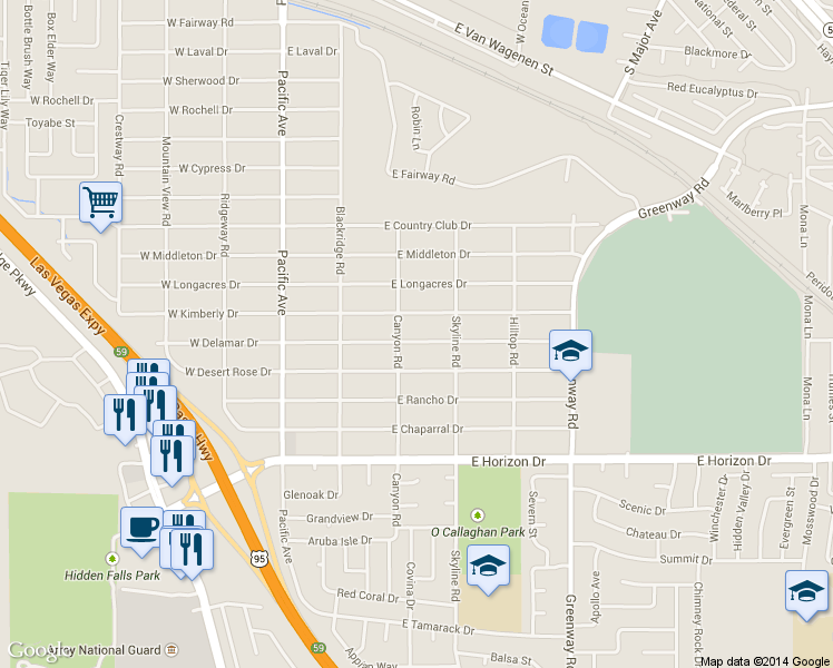 map of restaurants, bars, coffee shops, grocery stores, and more near 260 East Delamar Drive in Henderson