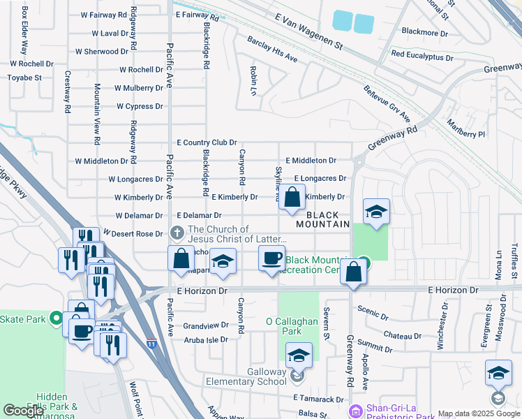 map of restaurants, bars, coffee shops, grocery stores, and more near 260 East Delamar Drive in Henderson