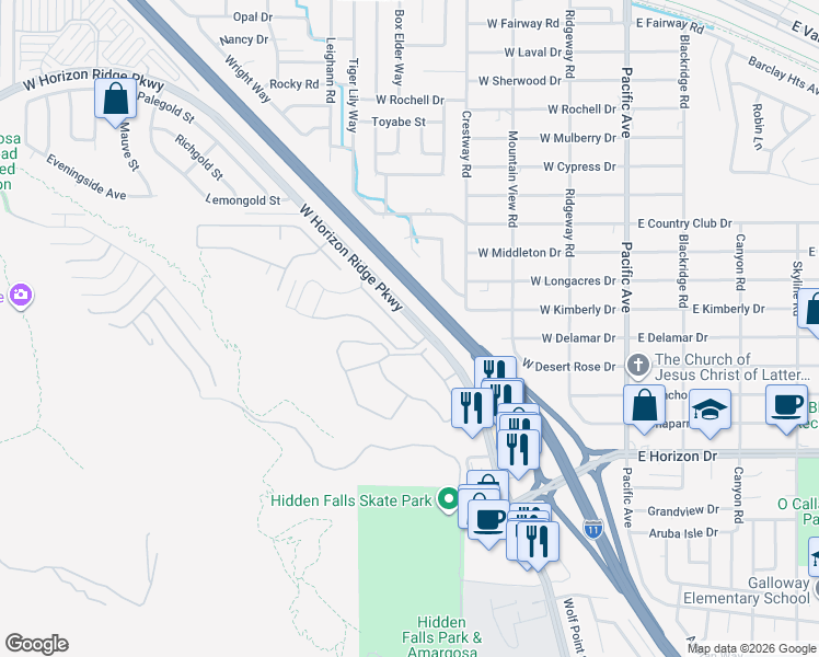 map of restaurants, bars, coffee shops, grocery stores, and more near 231 West Horizon Ridge Parkway in Henderson