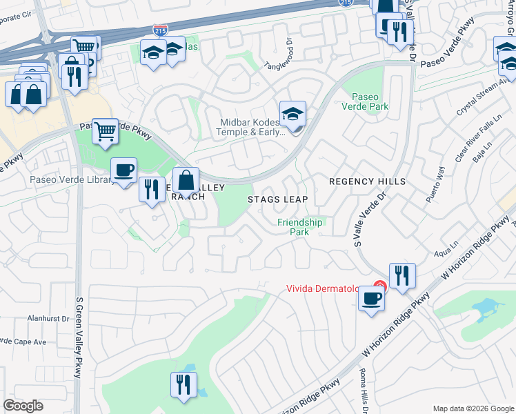 map of restaurants, bars, coffee shops, grocery stores, and more near 1986 Thunder Ridge Circle in Henderson