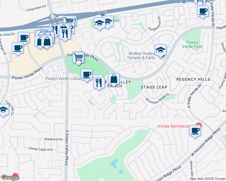 map of restaurants, bars, coffee shops, grocery stores, and more near 2056 Smoketree Village Circle in Henderson
