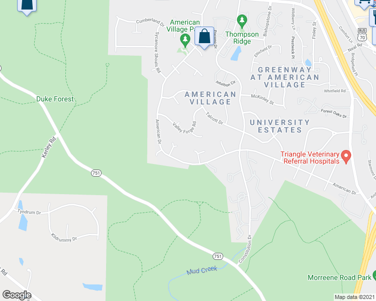 map of restaurants, bars, coffee shops, grocery stores, and more near 17 Alamo Court in Durham