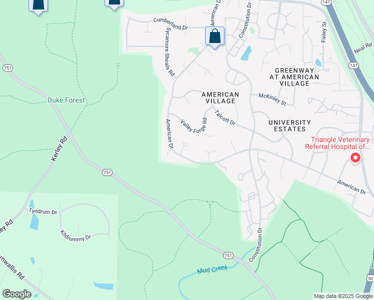 map of restaurants, bars, coffee shops, grocery stores, and more near 17 Alamo Court in Durham