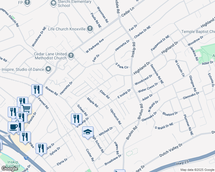 map of restaurants, bars, coffee shops, grocery stores, and more near 810 Highland Drive in Knoxville
