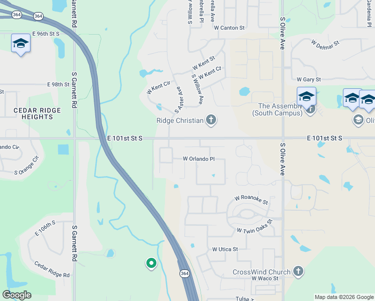 map of restaurants, bars, coffee shops, grocery stores, and more near 4205 West Orlando Street in Broken Arrow