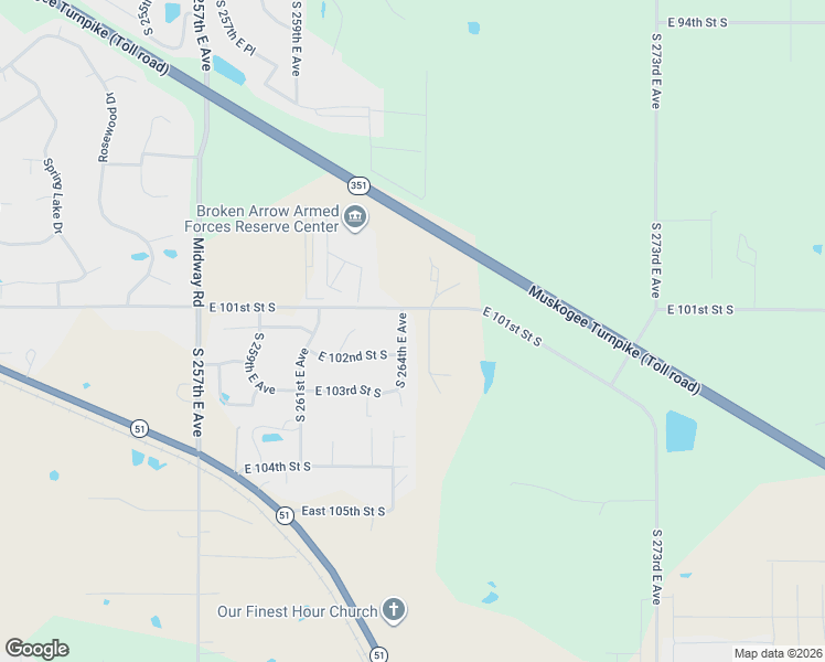 map of restaurants, bars, coffee shops, grocery stores, and more near 10125 South 264th East Avenue in Broken Arrow